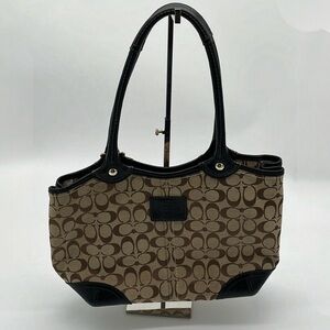 Coach Signature Bleecker Black Tan Tote Medium Bag BLEMISH